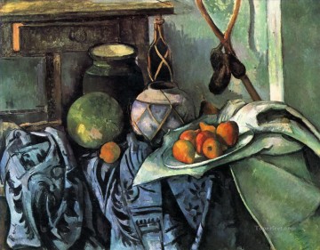 Paul Cezanne Painting - Naturaleza muerta con tarro de jengibre y berenjenas Paul Cezanne